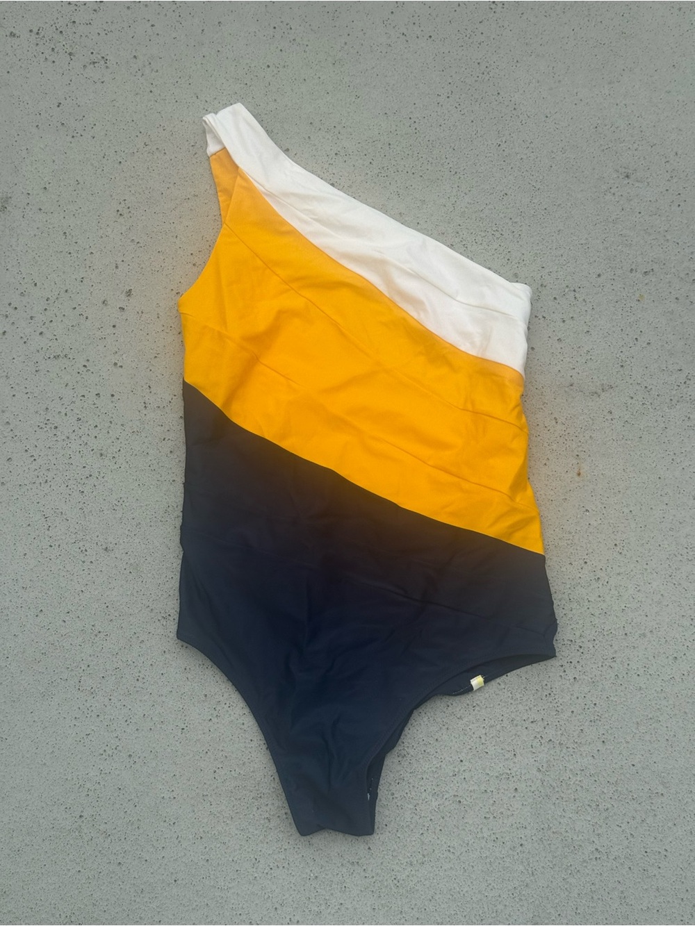 Colorblock One-Shoulder Swimsuit in White, Yellow & Navy - Picture 6 of 8